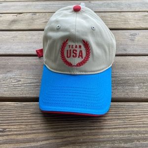 Team USA Olympic Adjustable Strapback Tan Blue Red 3 Tone Hat Cap NEW